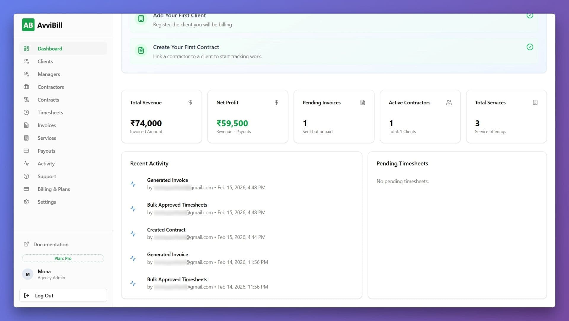 AvviBill Dashboard Preview